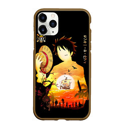 Чехол iPhone 11 Pro матовый Силуэт Луффи One piece, цвет: 3D-коричневый