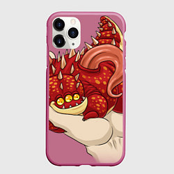 Чехол iPhone 11 Pro матовый Корманный монстрик на ладошке, цвет: 3D-малиновый