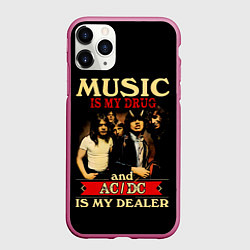 Чехол iPhone 11 Pro матовый MUSYC IS MY DRUG and ACDC IS MY DEALER, цвет: 3D-малиновый