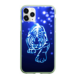 Чехол iPhone 11 Pro матовый Неоновый тигр, цвет: 3D-салатовый