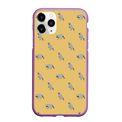 Чехол iPhone 11 Pro матовый Еноты паттерн, цвет: 3D-фиолетовый