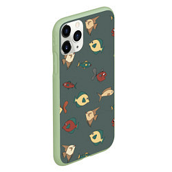 Чехол iPhone 11 Pro матовый Морские рыбки на зеленом фоне, цвет: 3D-салатовый — фото 2