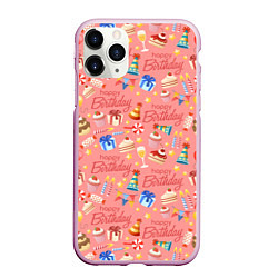 Чехол iPhone 11 Pro матовый Happy Birthday, цвет: 3D-розовый