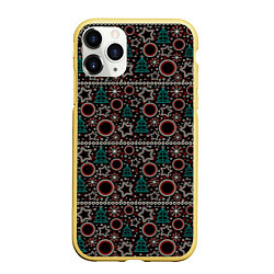 Чехол iPhone 11 Pro матовый Зимний рождественский узор, цвет: 3D-желтый