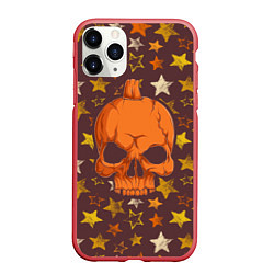 Чехол iPhone 11 Pro матовый Череп-тыква, цвет: 3D-красный