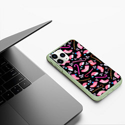 Чехол iPhone 11 Pro матовый Новогодняя ночь, акварельный узор, цвет: 3D-салатовый — фото 2