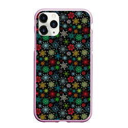 Чехол iPhone 11 Pro матовый Разноцветные Снежинки, цвет: 3D-розовый