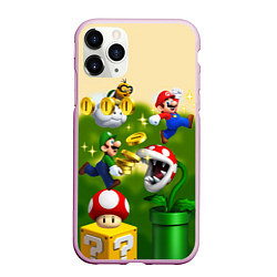 Чехол iPhone 11 Pro матовый Mario Coins, цвет: 3D-розовый