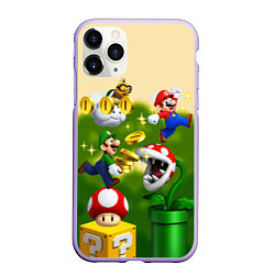 Чехол iPhone 11 Pro матовый Mario Coins, цвет: 3D-светло-сиреневый