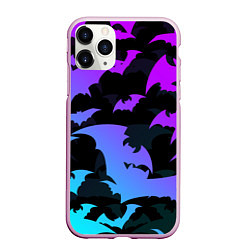 Чехол iPhone 11 Pro матовый ЛЕТУЧИЕ МЫШИ ХЕЛЛОУИН НЕОН HALLOWEEN NEON, цвет: 3D-розовый