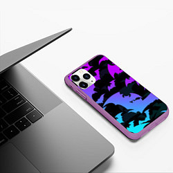 Чехол iPhone 11 Pro матовый ЛЕТУЧИЕ МЫШИ ХЕЛЛОУИН НЕОН HALLOWEEN NEON, цвет: 3D-фиолетовый — фото 2