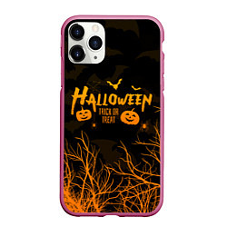 Чехол iPhone 11 Pro матовый HALLOWEEN FOREST BATS ЛЕТУЧИЕ МЫШИ В ЛЕСУ ХЕЛЛОУИН, цвет: 3D-малиновый