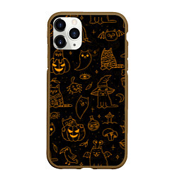 Чехол iPhone 11 Pro матовый ХЕЛЛОУИН ПАТТЕРН КОТИКИ HALLOWEEN KITTY, цвет: 3D-коричневый