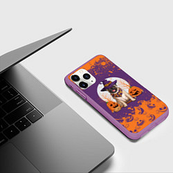 Чехол iPhone 11 Pro матовый Мопс на хэллоуин, цвет: 3D-фиолетовый — фото 2