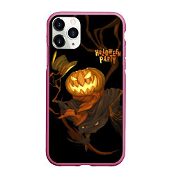 Чехол iPhone 11 Pro матовый Приветливая тыква на Хэллоуин, цвет: 3D-малиновый