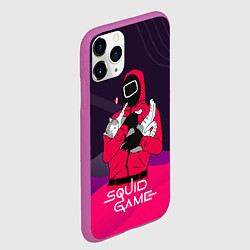 Чехол iPhone 11 Pro матовый Игра в кальмара - с милым котиком, цвет: 3D-фиолетовый — фото 2