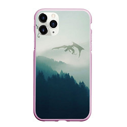 Чехол iPhone 11 Pro матовый ДРАКОНЫ НАД ЛЕСОМ DRAGON, цвет: 3D-розовый