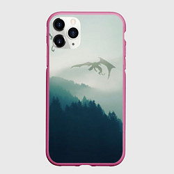 Чехол iPhone 11 Pro матовый ДРАКОНЫ НАД ЛЕСОМ DRAGON, цвет: 3D-малиновый