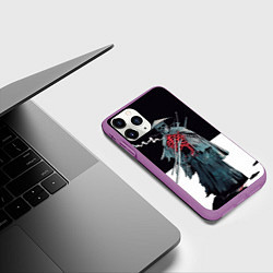 Чехол iPhone 11 Pro матовый Скелет Самурай с трубкой на черно белом фоне, цвет: 3D-фиолетовый — фото 2