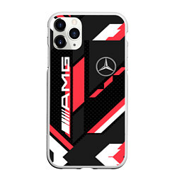 Чехол iPhone 11 Pro матовый MERCEDES-BENZ AMG GEOMETRY STRIPES RED, цвет: 3D-белый