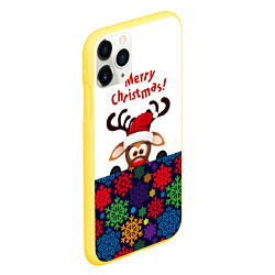 Чехол iPhone 11 Pro матовый Merry Christmas оленёнок, цвет: 3D-желтый — фото 2