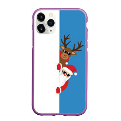 Чехол iPhone 11 Pro матовый Крутые Санта и Олень, цвет: 3D-фиолетовый