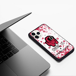 Чехол iPhone 11 Pro матовый ИГРА В КАЛЬМАРА among us БРЫЗГИ К0РАСОК ФИГУРЫ СТР, цвет: 3D-черный — фото 2