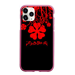 Чехол iPhone 11 Pro матовый Дерево с Чёрный клевером, цвет: 3D-малиновый