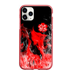 Чехол iPhone 11 Pro матовый Чёрный клевер: Пламя, цвет: 3D-красный