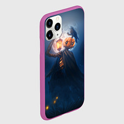 Чехол iPhone 11 Pro матовый ТЫКВИННЫЙ МОНСТР В ТУМАНЕ ХЕЛЛОУИН, цвет: 3D-фиолетовый — фото 2