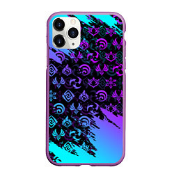 Чехол iPhone 11 Pro матовый GENSHIN NEON PATTERN SYMBOL НЕОН ЭМБЛЕМЫ