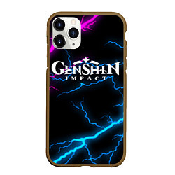 Чехол iPhone 11 Pro матовый GENSHIN IMPACT NEON FLASH НЕОНОВЫЕ РАЗРЯДЫ МОЛНИЙ