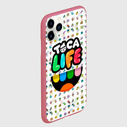 Чехол iPhone 11 Pro матовый Toca Boca Тока Бока Паттерн, цвет: 3D-малиновый — фото 2