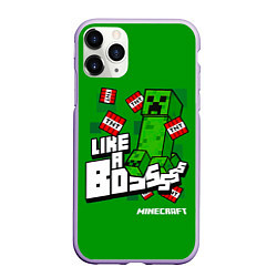 Чехол iPhone 11 Pro матовый LIKE A BOSS Minecraft Creepe, цвет: 3D-светло-сиреневый