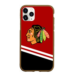 Чехол iPhone 11 Pro матовый Chicago Blackhawks, NHL, цвет: 3D-коричневый