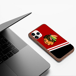 Чехол iPhone 11 Pro матовый Chicago Blackhawks, NHL, цвет: 3D-коричневый — фото 2