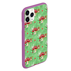 Чехол iPhone 11 Pro матовый Грибы Мухоморы паттерн, цвет: 3D-фиолетовый — фото 2