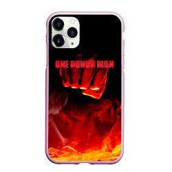 Чехол iPhone 11 Pro матовый Кулак One Punch-Man в огне, цвет: 3D-розовый