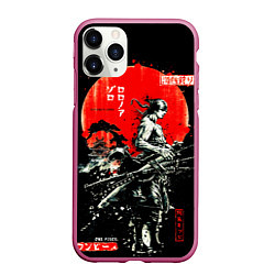 Чехол iPhone 11 Pro матовый Ван пис зоро самурай на черном фоне