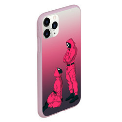 Чехол iPhone 11 Pro матовый Стражи из игра в кальмара, подчинение круга квадра, цвет: 3D-розовый — фото 2