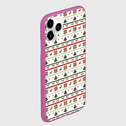 Чехол iPhone 11 Pro матовый Узор новогодний Бело-красно-зеленый, цвет: 3D-фиолетовый — фото 2