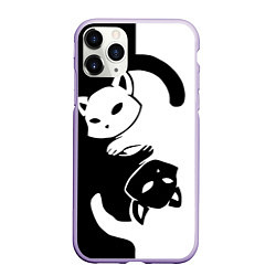 Чехол iPhone 11 Pro матовый Черный и белый кот кувыркаются, цвет: 3D-светло-сиреневый
