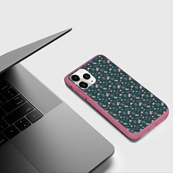 Чехол iPhone 11 Pro матовый Винтажный узор с цветами, цвет: 3D-малиновый — фото 2