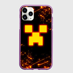 Чехол iPhone 11 Pro матовый ОГНЕННЫЙ КРИПЕР, МАЙНКРАФТ