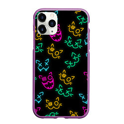 Чехол iPhone 11 Pro матовый НЕОНОВЫЕ КОТИКИ NEON FACES CATS, цвет: 3D-фиолетовый