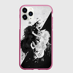 Чехол iPhone 11 Pro матовый ИНЬ ЯНЬ ВОЛКИ ЧЁРНО БЕЛЫЙ