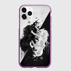 Чехол iPhone 11 Pro матовый ИНЬ ЯНЬ ВОЛКИ ЧЁРНО БЕЛЫЙ