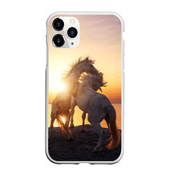 Чехол iPhone 11 Pro матовый Лошади на закате, цвет: 3D-белый