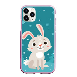 Чехол iPhone 11 Pro матовый Новогодний зайчик, цвет: 3D-розовый