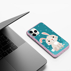 Чехол iPhone 11 Pro матовый Новогодний зайчик, цвет: 3D-розовый — фото 2